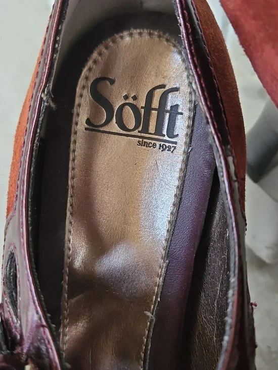 Sofft Burgundy Suede Mary Jane Heels Buckle Strap Pumps Vintage Style 7.5 - Picture 2 of 13